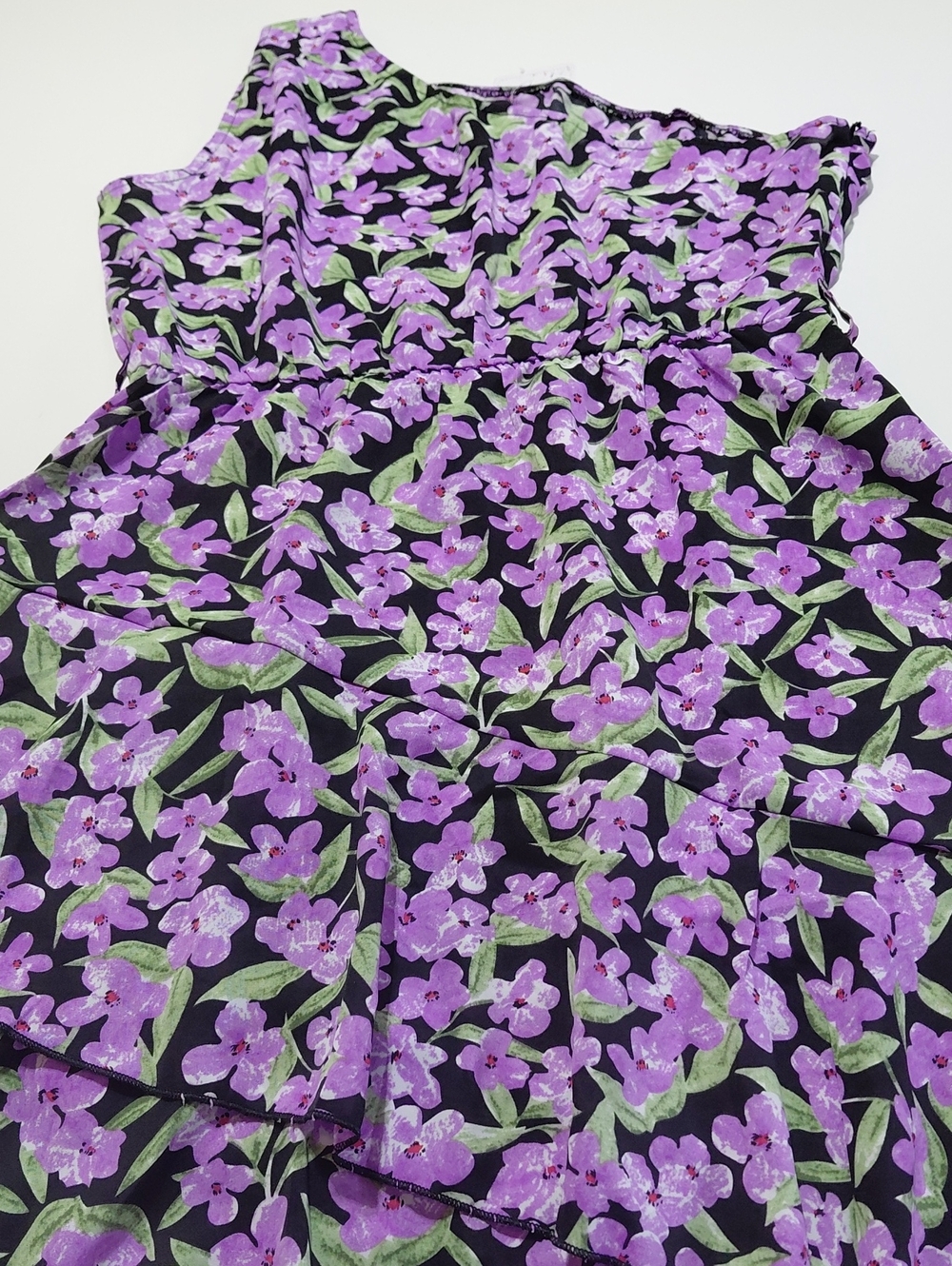 PRETTY GARDEN Women's Black & Purple Floral Tiered One Shoulder  Dress Sz Medium
